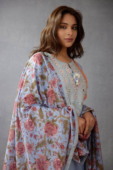Shop_Torani_Blue Cotton Voile, Kurta Handwoven Chanderi, Salwar And Samsara Paakizah Set _Online_at_Aza_Fashions