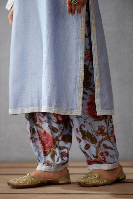 Torani_Blue Cotton Voile, Kurta Handwoven Chanderi, Salwar And Samsara Paakizah Set _at_Aza_Fashions