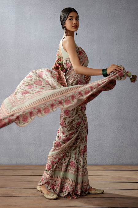 Torani_Green Handwoven Chanderi Chintz Jaituni Vanida Saree _Online_at_Aza_Fashions