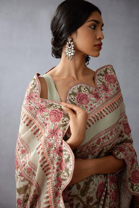 Buy_Torani_Green Handwoven Chanderi Chintz Jaituni Vanida Saree _Online_at_Aza_Fashions