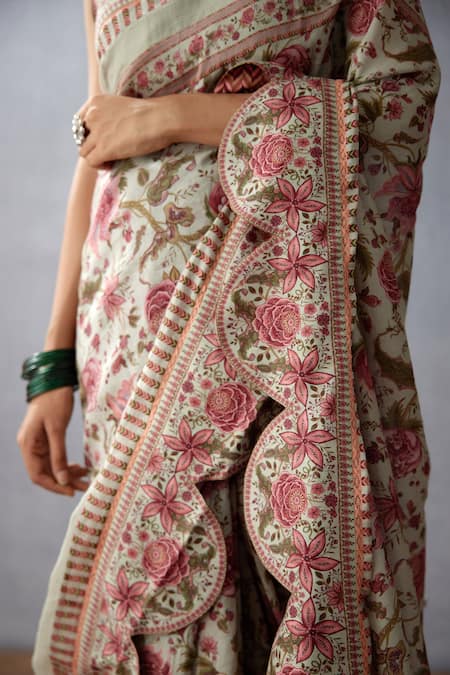 Shop_Torani_Green Handwoven Chanderi Chintz Jaituni Vanida Saree _Online_at_Aza_Fashions