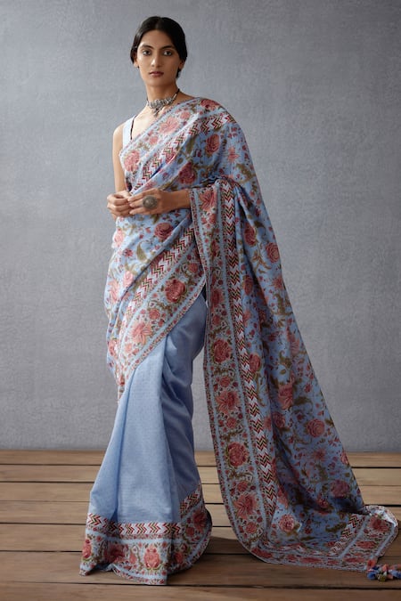 Torani Blue Handwoven Chanderi Printed Chintz Samsara Niya Saree  