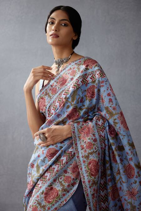 Buy_Torani_Blue Handwoven Chanderi Chintz Samsara Niya Print Saree _Online_at_Aza_Fashions