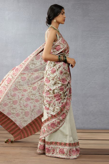 Torani_Green Handwoven Chanderi Chintz Jaituni Niya Print Saree _Online_at_Aza_Fashions