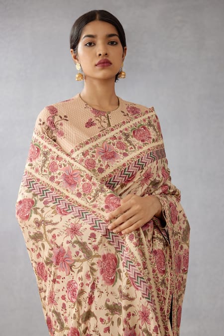 Buy_Torani_Beige Handwoven Chanderi Chintz Kasturi Niya Print Saree _Online_at_Aza_Fashions