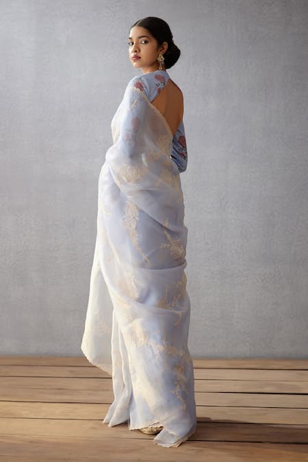 Buy_Torani_Blue Silk Organza Aari Work Samsara Davya Saree _Online_at_Aza_Fashions