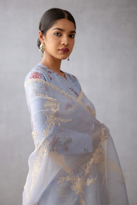 Shop_Torani_Blue Silk Organza Aari Work Samsara Davya Saree _Online_at_Aza_Fashions