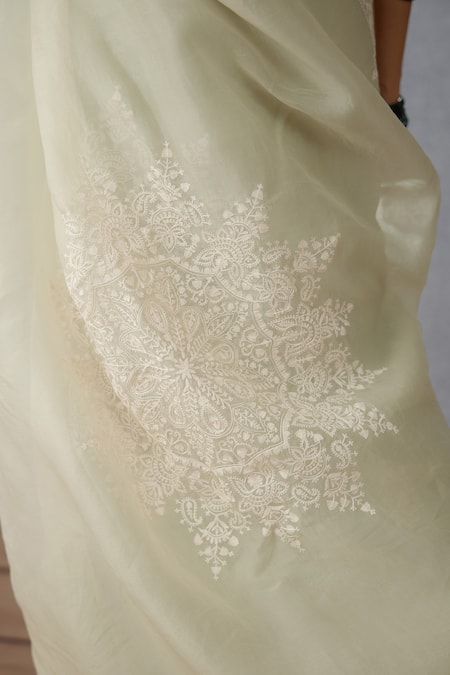 Shop Torani Green Silk Organza Aari Work Jaituni Yuvani Saree Online at Aza Fashions Shop_Torani_Green Silk Organza Aari Work Jaituni Yuvani Saree _Online_at_Aza_Fashions