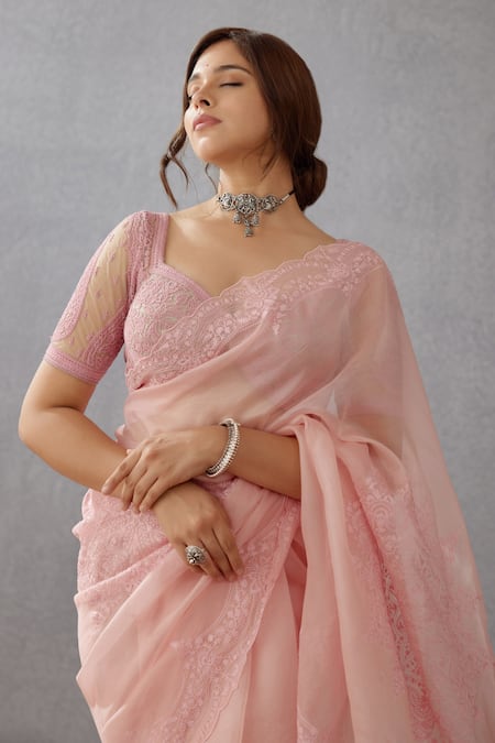 Buy Torani Pink Silk Organza Aari Work Kaner Yuvani Saree Online at Aza Fashions Buy_Torani_Pink Silk Organza Aari Work Kaner Yuvani Saree _Online_at_Aza_Fashions