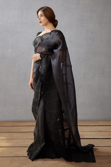 Buy_Torani_Black Butterfly Net Dori Work Shab Geetika Embroidered Saree _Online_at_Aza_Fashions