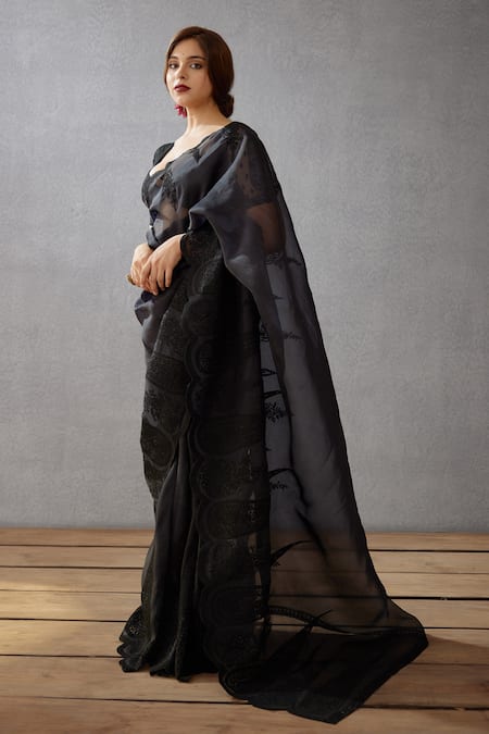 Shop_Torani_Black Butterfly Net Dori Work Shab Geetika Embroidered Saree _Online_at_Aza_Fashions