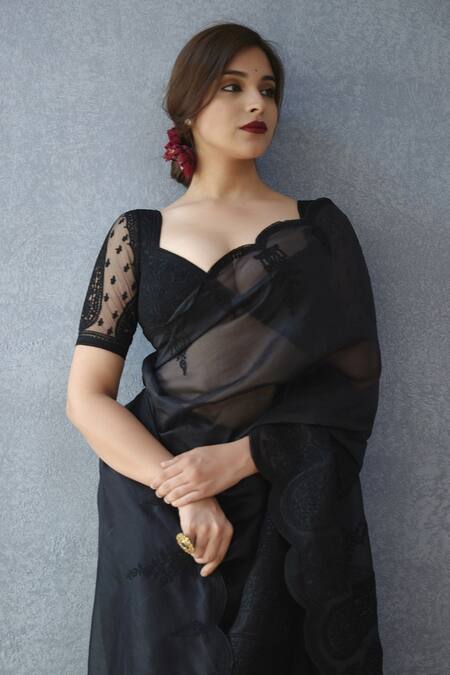 Torani_Black Butterfly Net Dori Work Shab Geetika Embroidered Saree _at_Aza_Fashions