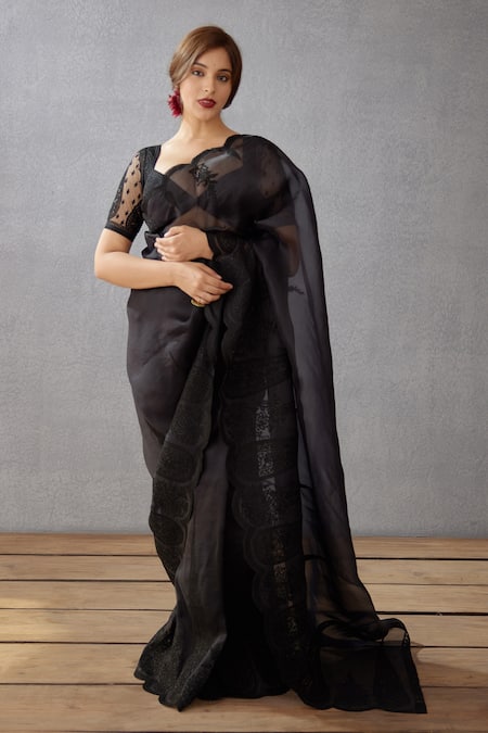 Buy_Torani_Black Butterfly Net Dori Work Sweetheart Neck Shab Geetika Embroidered Blouse _Online_at_Aza_Fashions