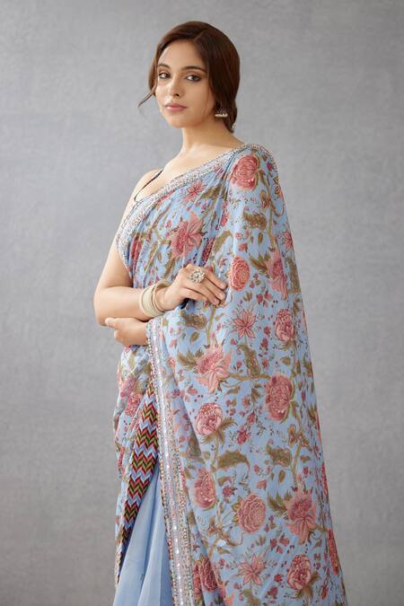 Shop_Torani_Blue Silk Organza, Handwoven Chanderi Adda Work, Chintz Samsara Revathi Saree _Online_at_Aza_Fashions
