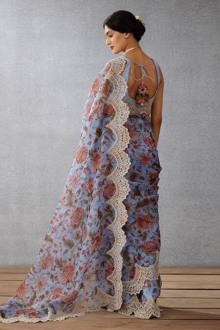 Shop_Torani_Blue Silk Organza Dori, Chintz Samsara Meher Print Saree _at_Aza_Fashions