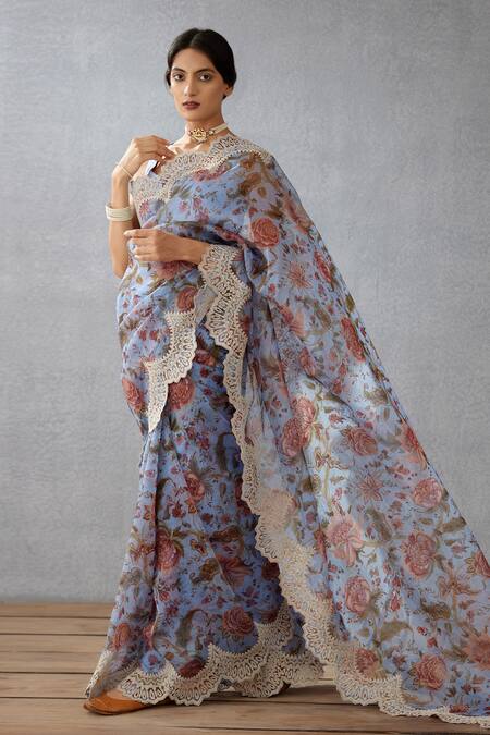 Torani_Blue Silk Organza Dori, Chintz Samsara Meher Print Saree _Online_at_Aza_Fashions