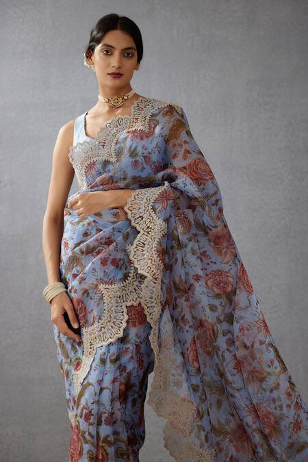 Buy_Torani_Blue Silk Organza Dori, Chintz Samsara Meher Print Saree _Online_at_Aza_Fashions