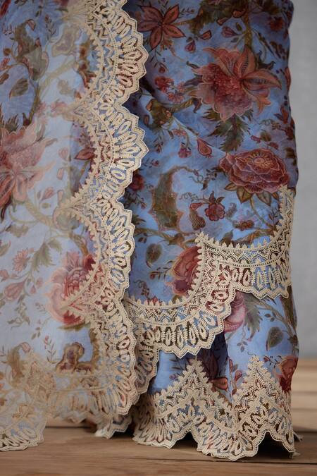 Torani_Blue Silk Organza Dori, Chintz Samsara Meher Print Saree _at_Aza_Fashions