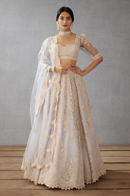 Torani Blue Lehenga Butterfly Net Embroidered Dori Work Samsara Hansini Bridal Set 