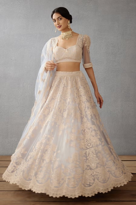 Buy_Torani_Blue Cotton Silk Blouse Butterfly Net, Lehenga Samsara Hansini Bridal Set _Online_at_Aza_Fashions