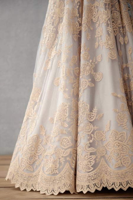 Torani_Blue Cotton Silk Blouse Butterfly Net, Lehenga Samsara Hansini Bridal Set _at_Aza_Fashions