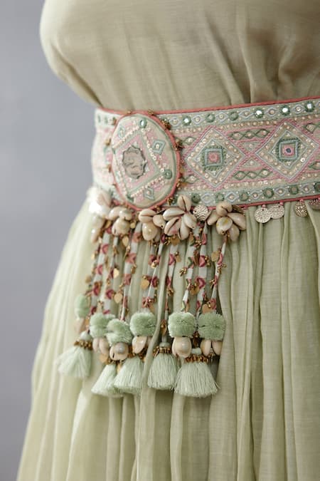 Torani Embroidered Sage Green Kamarbandh 