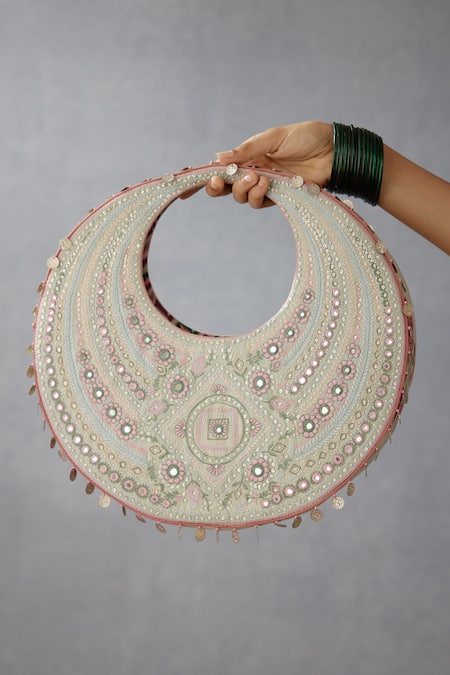 Shop_Torani_Green Embroidery, Tassels Jaituni Lolita Sheesham Hobo Bag _at_Aza_Fashions