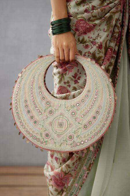 Torani_Green Embroidery, Tassels Jaituni Lolita Sheesham Hobo Bag _Online_at_Aza_Fashions