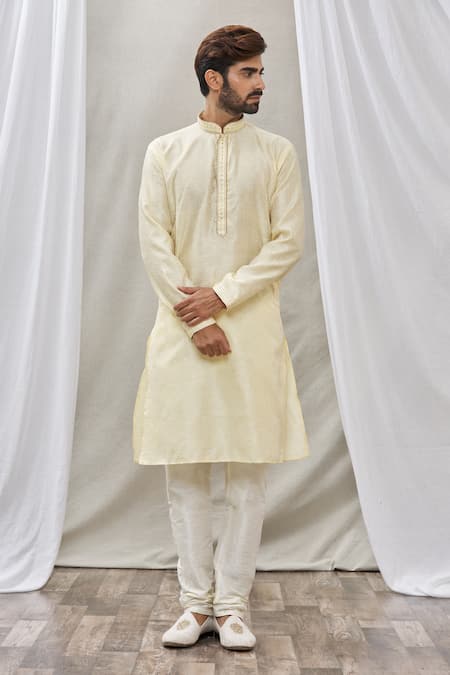 Buy_Arihant Rai Sinha_Beige Jacquard, Silk, Brocade Embroidery Floral Straight Kurta _Online_at_Aza_Fashions