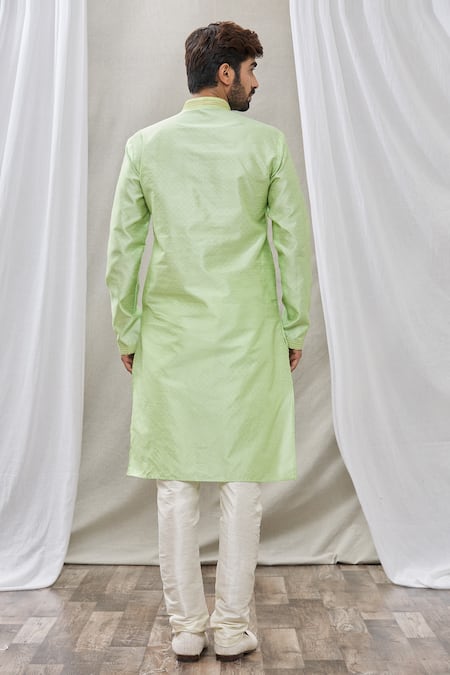 Shop_Arihant Rai Sinha_Green Jacquard, Silk, Brocade Embroidery Geometric Motifs Print Straight Kurta _at_Aza_Fashions