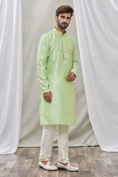 Buy_Arihant Rai Sinha_Green Jacquard, Silk, Brocade Embroidery Geometric Motifs Print Straight Kurta _Online_at_Aza_Fashions