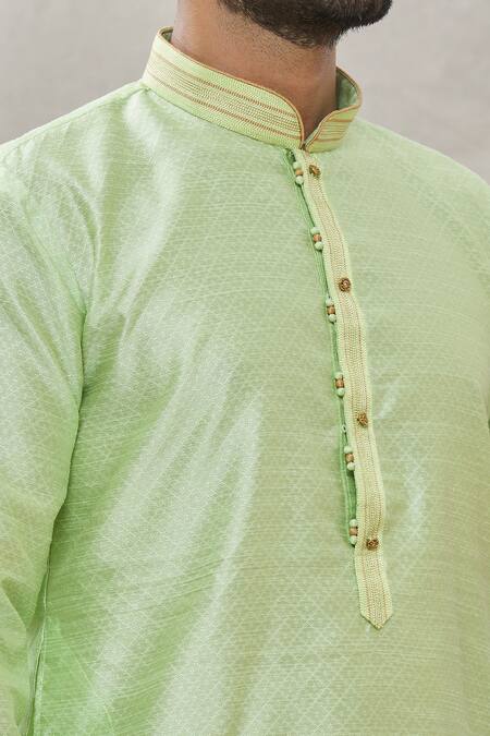 Shop_Arihant Rai Sinha_Green Jacquard, Silk, Brocade Embroidery Geometric Motifs Print Straight Kurta _Online_at_Aza_Fashions