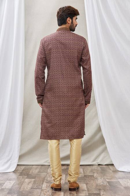 Shop Arihant Rai Sinha Brown Handloom Cotton Embroidery Floral Print Straight Kurta at Aza Fashions Shop_Arihant Rai Sinha_Brown Handloom Cotton Embroidery Floral Print Straight Kurta _at_Aza_Fashions