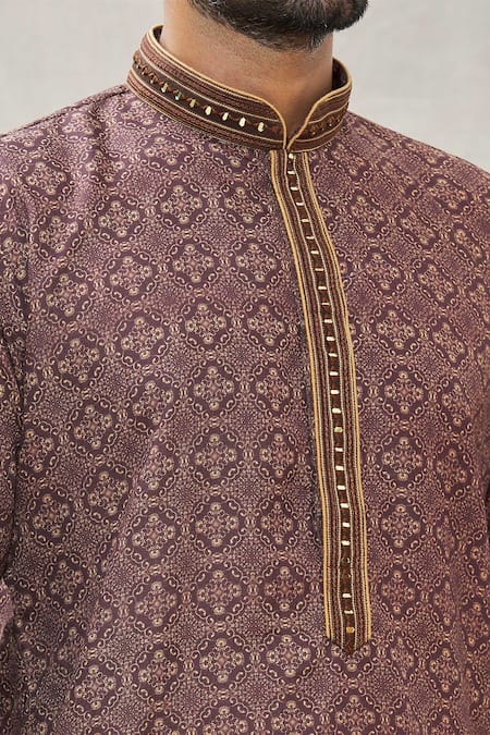 Shop Arihant Rai Sinha Brown Handloom Cotton Embroidery Floral Print Straight Kurta Online at Aza Fashions Shop_Arihant Rai Sinha_Brown Handloom Cotton Embroidery Floral Print Straight Kurta _Online_at_Aza_Fashions