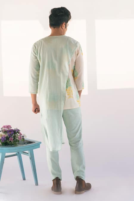 Shop Vaani Beswal Blue Block Print Castella Asymmetric Kurta at Aza Fashions Shop_Vaani Beswal_Blue Block Print Castella Asymmetric Kurta _at_Aza_Fashions