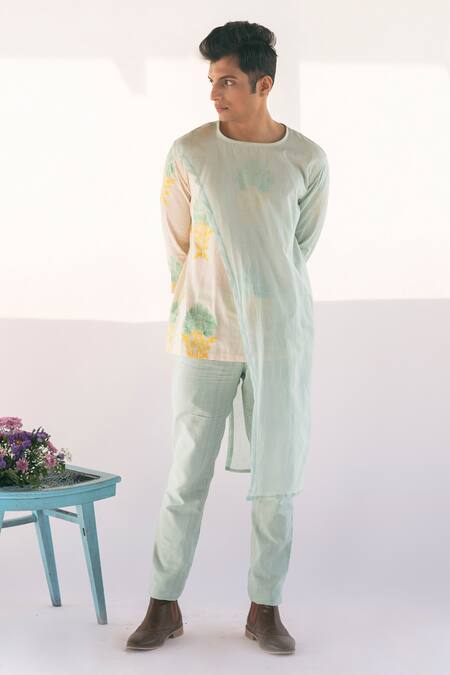 Vaani Beswal Blue Block Print Castella Asymmetric Kurta Online at Aza Fashions Vaani Beswal_Blue Block Print Castella Asymmetric Kurta _Online_at_Aza_Fashions