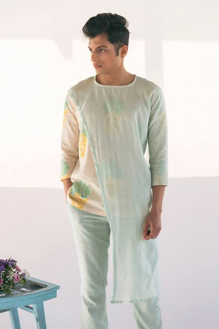 Buy Vaani Beswal Blue Block Print Castella Asymmetric Kurta Online at Aza Fashions Buy_Vaani Beswal_Blue Block Print Castella Asymmetric Kurta _Online_at_Aza_Fashions