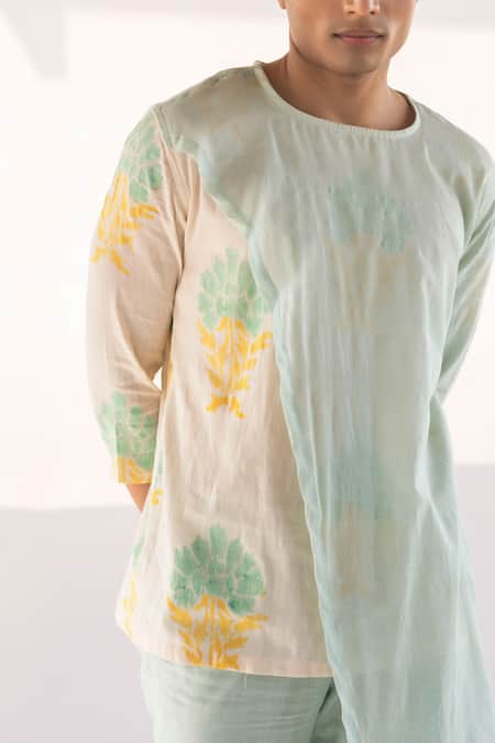 Vaani Beswal Blue Block Print Castella Asymmetric Kurta at Aza Fashions Vaani Beswal_Blue Block Print Castella Asymmetric Kurta _at_Aza_Fashions