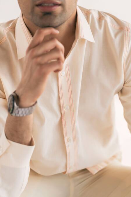 Vaani Beswal White Handwoven Cotton Thread Work La Macario Shirt at Aza Fashions Vaani Beswal_White Handwoven Cotton Thread Work La Macario Shirt _at_Aza_Fashions