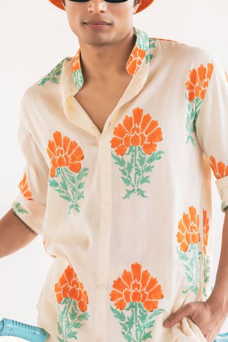 Vaani Beswal White Croissant Block Print Shirt And Shorts Set at Aza Fashions Vaani Beswal_White Croissant Block Print Shirt And Shorts Set _at_Aza_Fashions