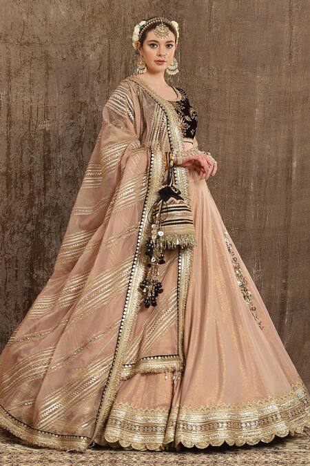 Shikhar Sharma_Peach Velvet, Shantoon, Silk Organza, Cotton Embroidered Bridal Lehenga Set _Online_at_Aza_Fashions