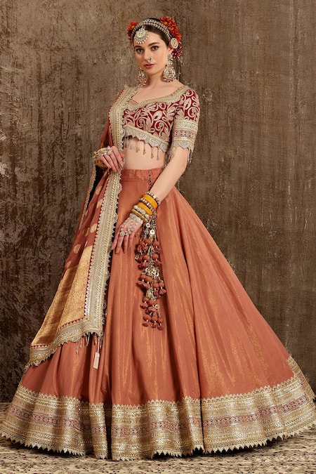 Buy Shikhar Sharma Orange Blouse Chinon And Dupatta Georgette Lining Shantoon & Bridal Set Online at Aza Fashions Buy_Shikhar Sharma_Orange Blouse Chinon And Dupatta Georgette Lining Shantoon & Bridal Set _Online_at_Aza_Fashions