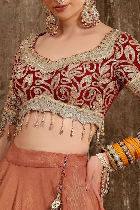 Shop Shikhar Sharma Orange Blouse Chinon And Dupatta Georgette Lining Shantoon & Bridal Set Online at Aza Fashions Shop_Shikhar Sharma_Orange Blouse Chinon And Dupatta Georgette Lining Shantoon & Bridal Set _Online_at_Aza_Fashions