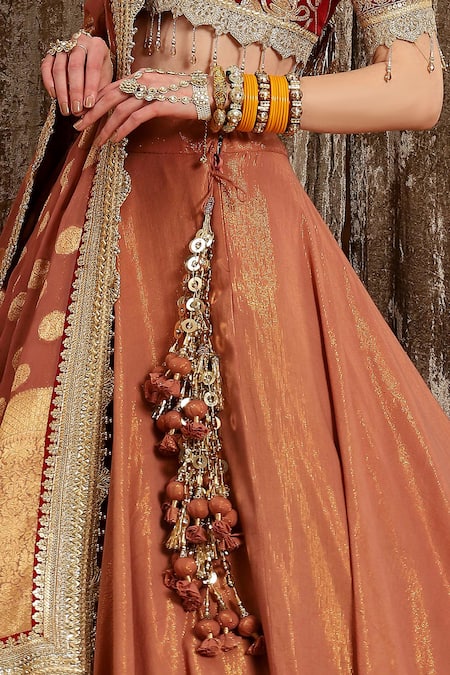 Shikhar Sharma Orange Blouse Chinon And Dupatta Georgette Lining Shantoon & Bridal Set at Aza Fashions Shikhar Sharma_Orange Blouse Chinon And Dupatta Georgette Lining Shantoon & Bridal Set _at_Aza_Fashions