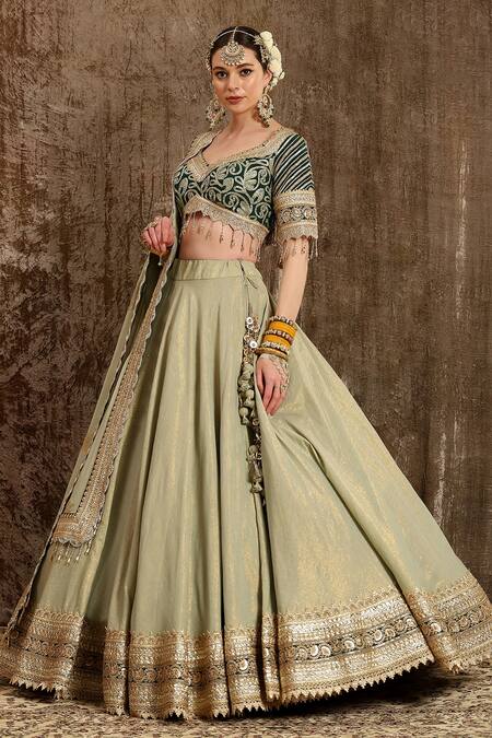 Buy Shikhar Sharma Green Blouse Chinon And Dupatta Georgette Lining Shantoon & Bridal Set Online at Aza Fashions Buy_Shikhar Sharma_Green Blouse Chinon And Dupatta Georgette Lining Shantoon & Bridal Set _Online_at_Aza_Fashions