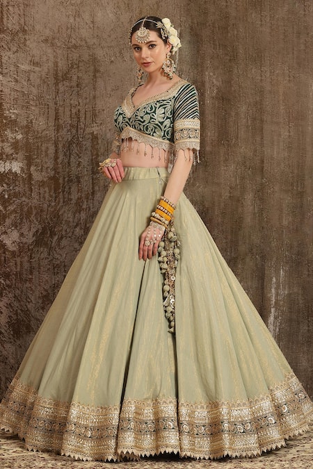 Shop Shikhar Sharma Green Blouse Chinon And Dupatta Georgette Lining Shantoon & Bridal Set Online at Aza Fashions Shop_Shikhar Sharma_Green Blouse Chinon And Dupatta Georgette Lining Shantoon & Bridal Set _Online_at_Aza_Fashions