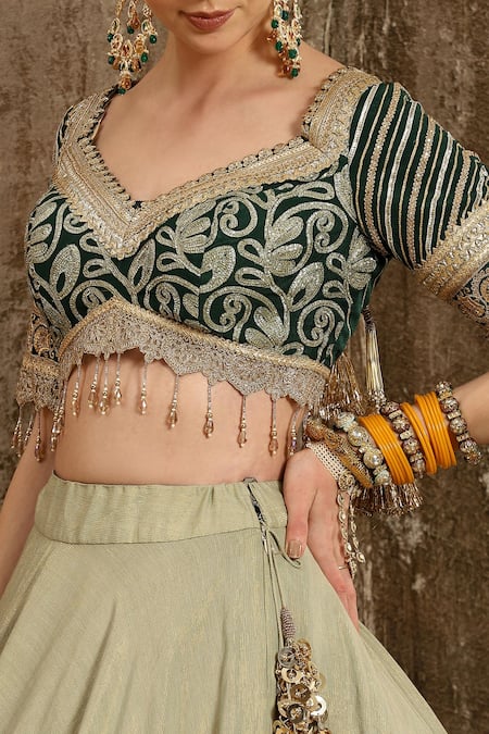 Shikhar Sharma Green Blouse Chinon And Dupatta Georgette Lining Shantoon & Bridal Set at Aza Fashions Shikhar Sharma_Green Blouse Chinon And Dupatta Georgette Lining Shantoon & Bridal Set _at_Aza_Fashions