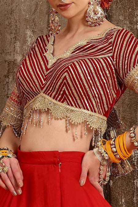 Shikhar Sharma_Red Raw Silk And Chiffon Lining Bridal Lehenga Set With Embroidered Blouse _at_Aza_Fashions