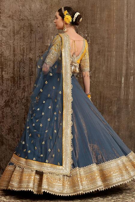 Navy Blue and Yellow Combination Designer Lehenga Choli :: ANOKHI FASHION