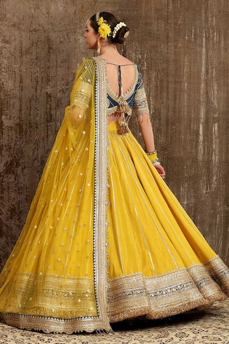 Shop Shikhar Sharma Blue Blouse Silk Chanderi And Dupatta Net Lining Shantoon & Bridal Set at Aza Fashions Shop_Shikhar Sharma_Blue Blouse Silk Chanderi And Dupatta Net Lining Shantoon & Bridal Set _at_Aza_Fashions